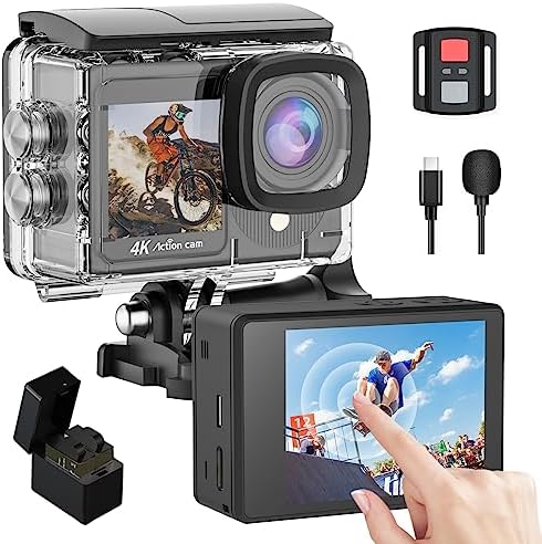 TIMNUT 4K Action Camera Touchscreen - Dual Screen Ultra HD EIS WiFi Sports Camera,40M Waterproof Camera 170°Wide Angle Vlog Camera 20MP Underwater Camcorder with Remote Control and 2 Batteries