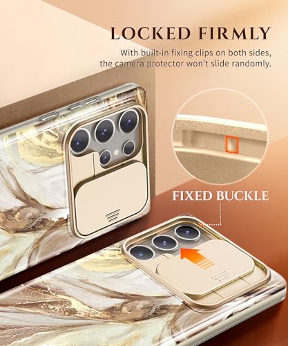 Image of GVIEWIN for Samsung Galaxy S24 Ultra Case, [Slide Camera Cover & Built-in HD Screen Protector] [2 Front Frames] Shockproof Military Grade Protective Marble Phone Case for S24 Ultra 6.8 inch(Topaz /Grey)