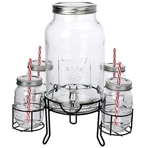 Excellent V0201175 Dispensador de Bebidas con 4 Vasos Vintage Coconut, Glass