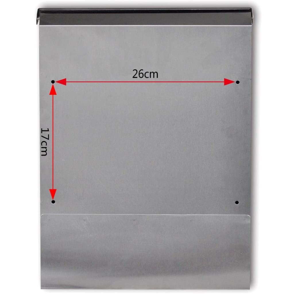 Buzón de acero inoxidable con cerradura, 2 llaves, soporte para periódicos, placa de identificación y diseño resistente a la intemperie, 30 x 12 x 40 cm, con cerradura para casa, jardín, puerta