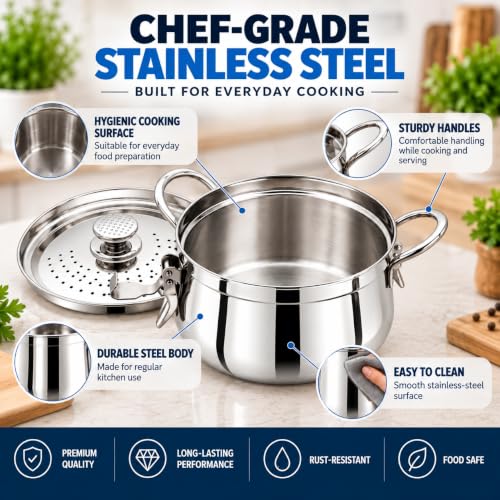 Image of Pigeon Nexa Stainless Steel Strainer Pot 3Litre - Cooking Strainer Pot for Pasta, Noodles, Vegetables, and Rice | Locking Design | Induction Base | 1 Year Warranty
