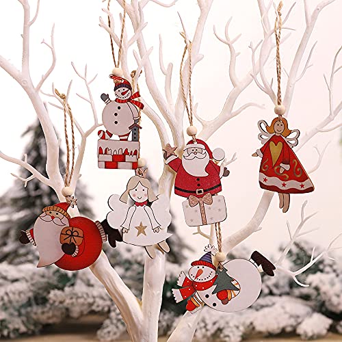 Lot de 12 petits pendentifs de Noël en bois - Ange, bonhomme de neige, Père Noël Cover