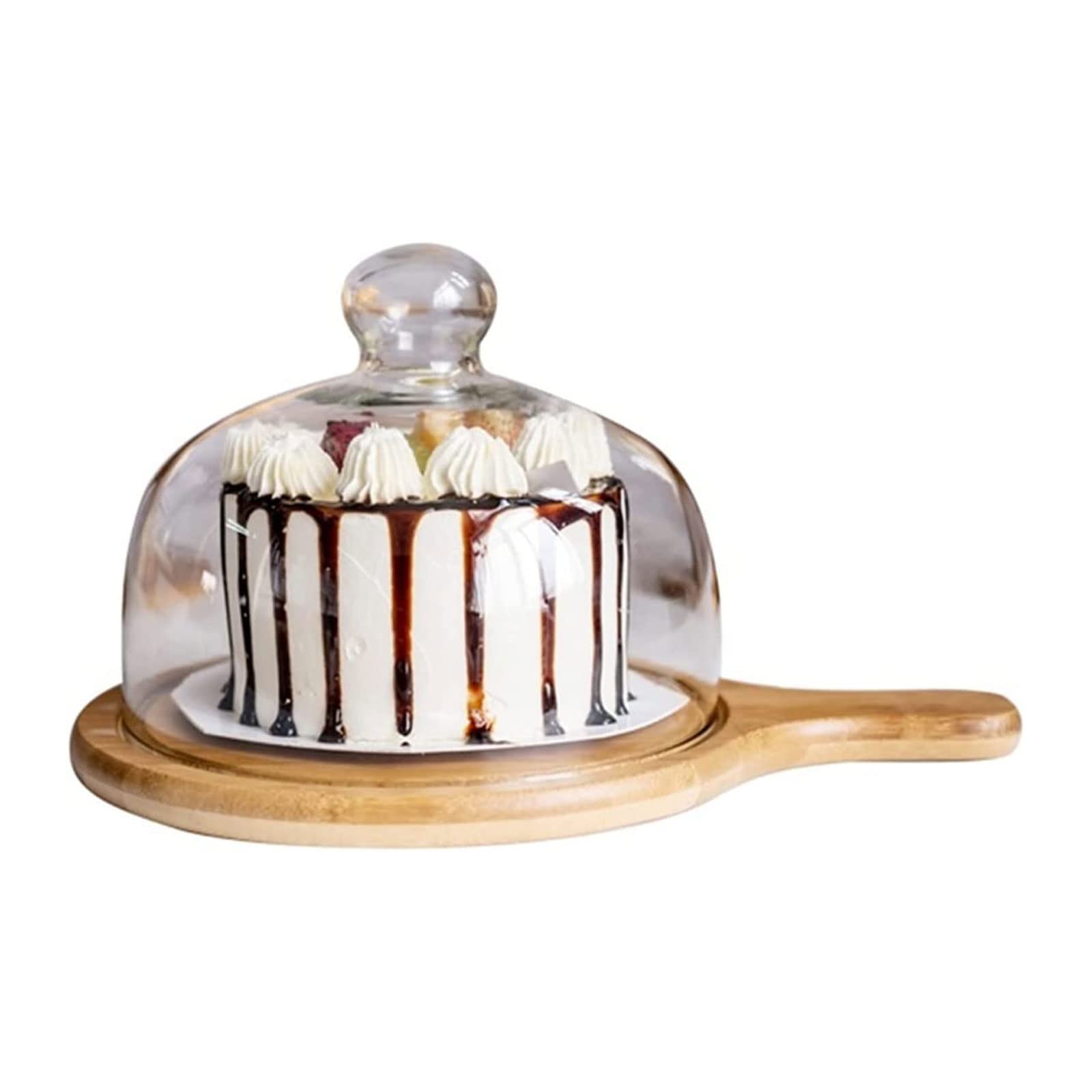 Soporte para Pasteles, Bandeja de bambú para Pasteles con Cubierta de cúpula de acrílico Transparente y asa, Bandeja Plana de Madera para Servir, Soporte Redondo para Cupcakes, Bandeja para sándwiche