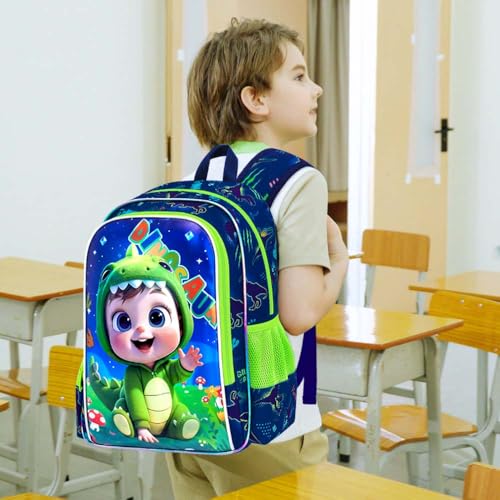 Image of WZLVO 3PCS Dinosaur Bookbag for Boys, 16 inch Cool UV Printing Kids Backpack /School Bag with Lunch Box & Pencil Bag for Preschool to Elementary - Boy Wearing Dinosaur Costume