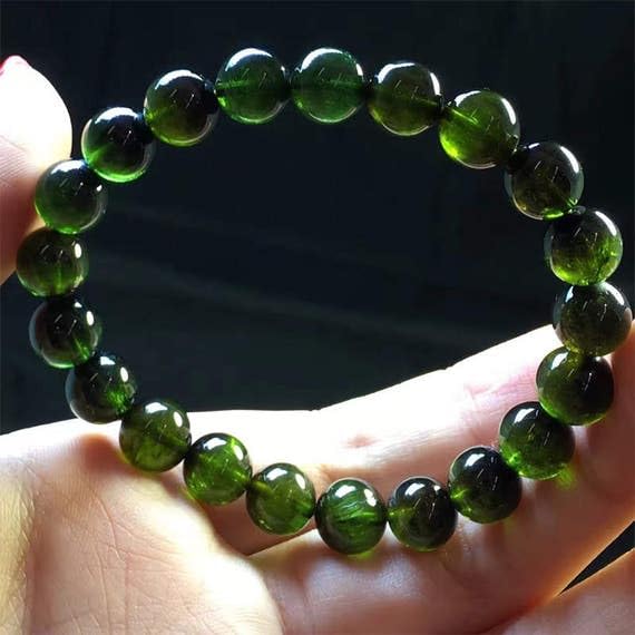 LKBEADS 1 pasmo naturalna ciemnozielona turmalin elastyczna bransoletka okrągłe koraliki 8 mm 04414