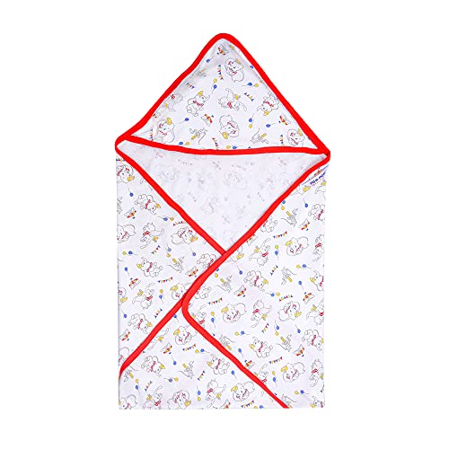 Image of pom-pom SWEET HEARTS Cotton Hooded Swaddle Wrapper for New Born Baby | Two Layer Wrapper /Blanket /Receiving Blanket | Soft, Lightweight and Travel Friendly | (Party)(0-6 Months)