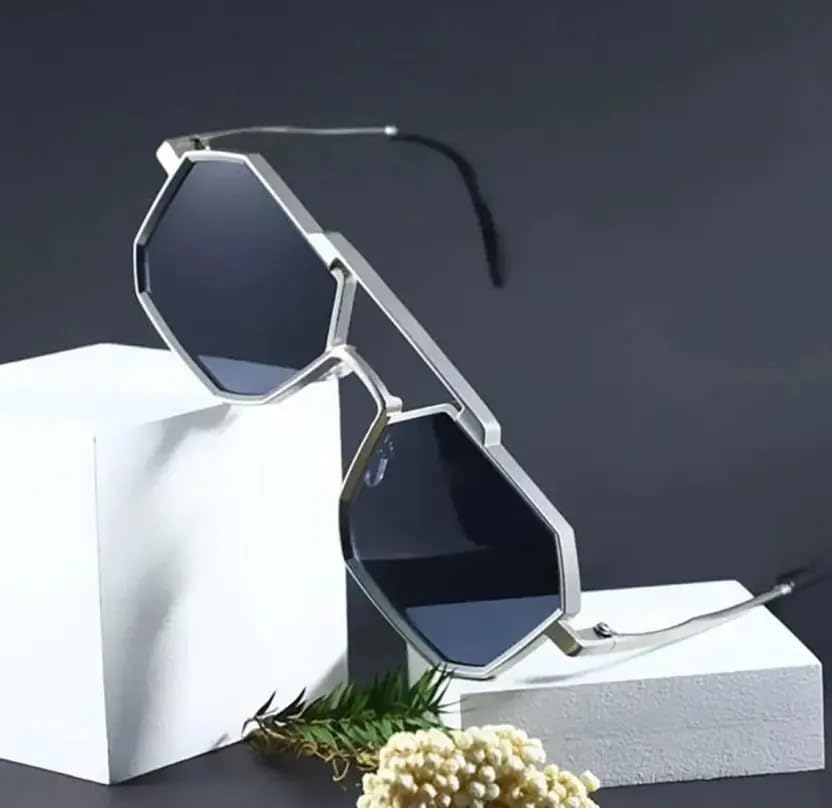 Generic Black Hexagone Silver Frame Sunglasses - Image 4