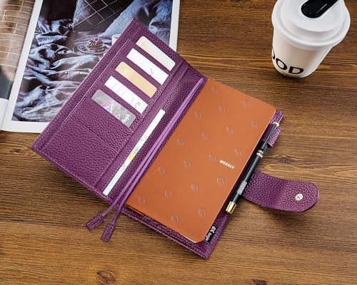 Image of Genuine Leather Planner Cover for Hobonichi Weeks /Weeks Mega with Pen Loop, Card Slots, Back Pocket, and Bookmarks (Purple)