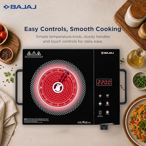 Image of Bajaj IRX 220F Infrared Induction Cooktop | 2200 Watts | 11 Power Level | 3 Preset Menu | Feather Touch Controls | Digital display | 1 Year Warranty 【Black /Silver】