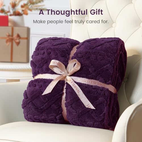 Image of Sherpa Fleece Adult Weighted Blanket Great for Sleep, 20 lbs Dual Sided Soft Fuzzy Heavy Blankets for Couch Bed Sofa, Cozy Warm Fluffy Jacquard Throw for Winter (Purple, 60 inch x 80 inch, 20 Pounds)