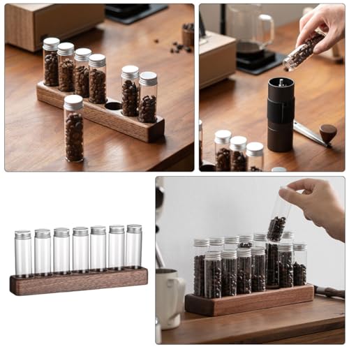 Tuberías de vidrio para almacenamiento de café con soporte de madera miniatura 4