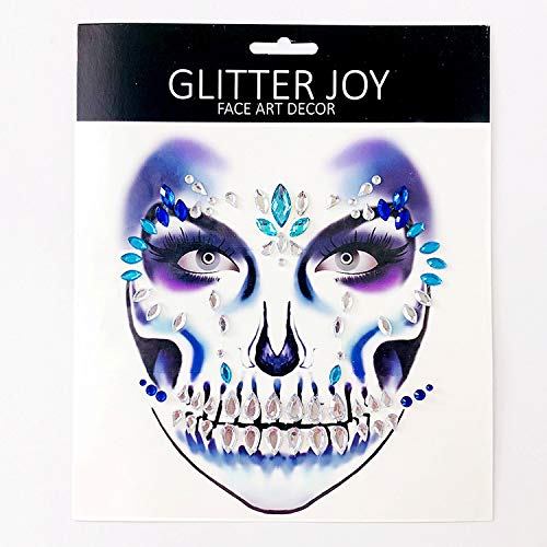 Day of the Death Face Gems Tattoo - 3-Pack Halloween Face Jewels Stick on Decals - Image 7
