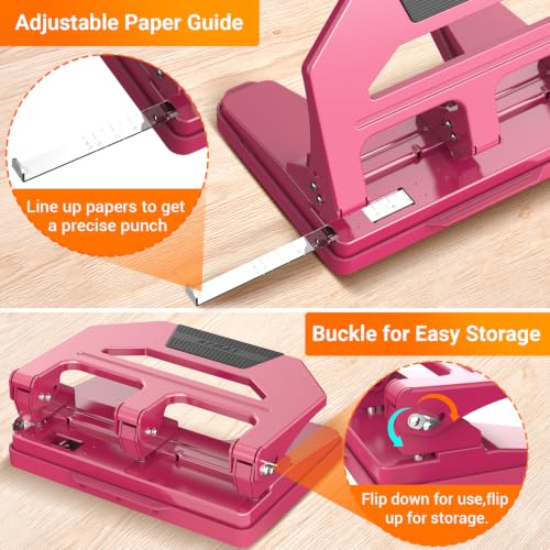 Image of AFMAT Heavy Duty 3 Hole Puncher, 50-Sheet Paper Punch Heavy Duty, 50% Reduced Effort Three Hole Punch, 10K+ Uses, Metal Hole Puncher 3 Ring w /Large Tray, Bulit-in S.S. Paper Guide HPX4