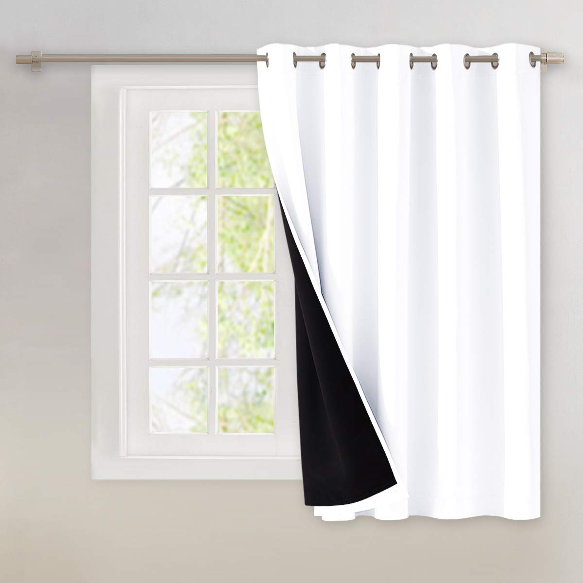 NICETOWN Full Shading Curtains for Patio Door, Super Heavy-Duty Thermal Backing Sliding Glass Door Drape, Privacy Assured Window Treatment(1 Panel, 70 inches W x 63 inches L, White) — image 1