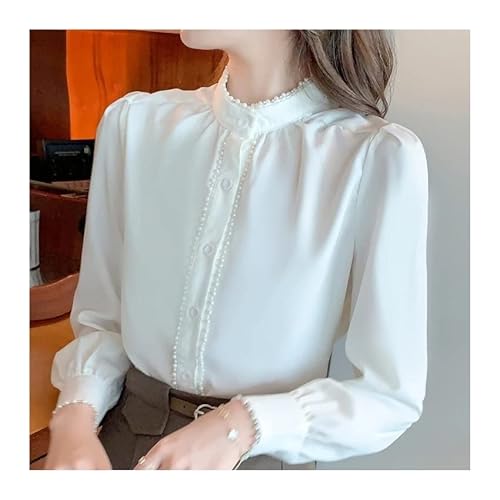 ZCJUX Blouse à manches longues Femmes perles de chemisier en mousseline de soie blanche (Color : A, Size : XL code) Cover