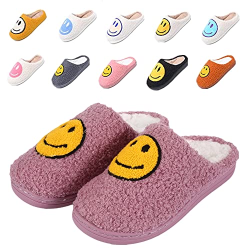 Rosyclo Smile Face Slippers, Women's Retro Soft Cute Indoor Outdoor Happy Face Shoes, Cozy Trendy Plush Comfy Warm Fluffy Slip-On Home Slipper For Women Men #TOP12