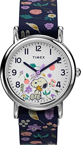 Timex Weekender TW2V45900 - Reloj de cuarzo con esfera blanca y correa floral azul, 31 mm