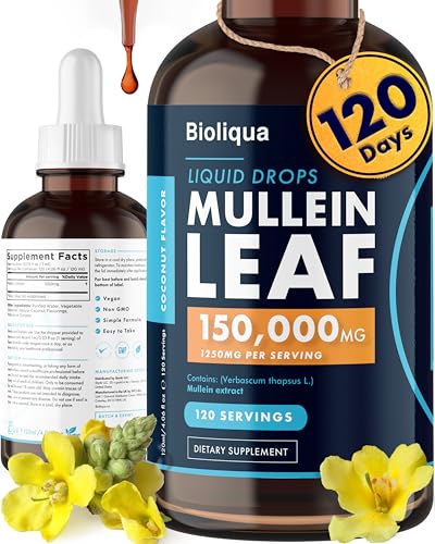 Balance Bioliqua Mullein Drops for Lungs - High Strength of 150 000mg per 4fl oz Tincture - 120 Servings at 1 250mg per Dose - Lung Detox & Bronchial Cleanse - Coconut Flavour