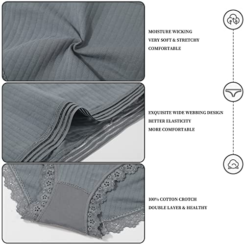 Image of LEVAO Cotton Underwear for Women 6 Pack Sexy Lace Cheeky Bikini Panties | Breathable cotton bikini panties soft stretchy full coverage hipster briefs ideal daily wear Ladies Girl Lingerie