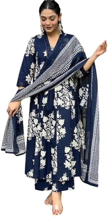 Womens Rayon Blend Anarkali Printed Kurta with Palazzo & Dupatta Festive Wedding Party Kurta Set-image-30