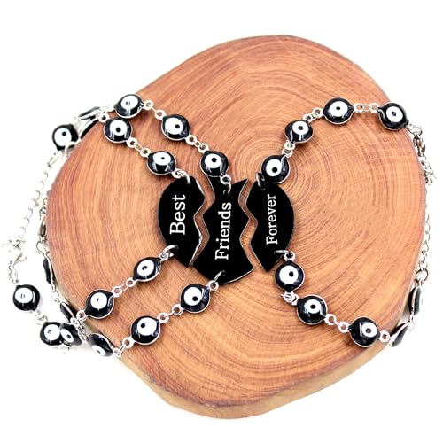 Image of Uloveido 3 Pcs Black Devil's Eye Adjustable Bracelet, Heart Shaped Puzzle Stainless Steel Bracelet, Christmas and Thanksgiving Gifts for Friends and Family Y4292-dian