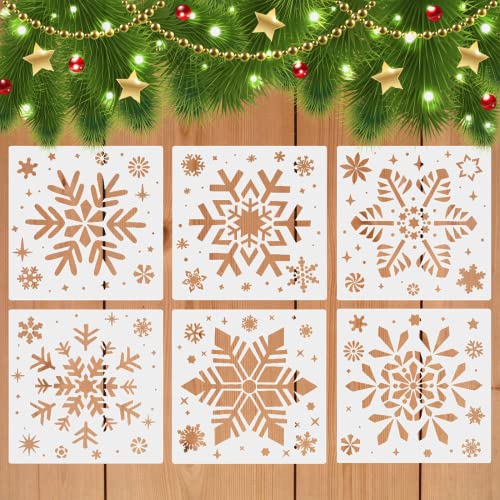 Christmas Snowflake Stencils for Painting on Wood-6 Pack Large Reusable Christmas Stencil Winter Ornament Farmhouse Christmas DIY Craft Supplies Decor 8 Inch
