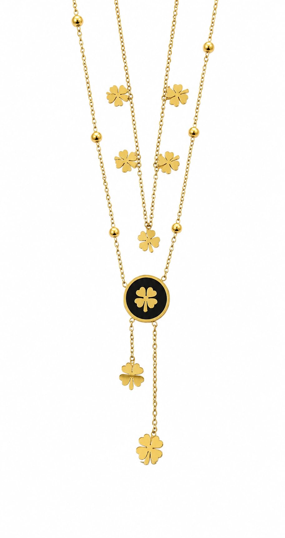 Luxmira Gold Plated Layered Clover Pendant Necklace for Women-picture-34