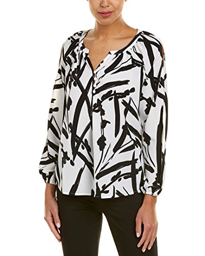 Foxcroft Women's Long Sleeve Kenley Brushstroke Floral Blouse, White, XL