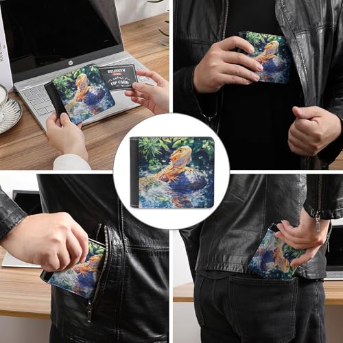 Bearded Dragon on Rock Fashion Bifold Wallets for Men Women Slim & Thin Credit Card Holder Wallet Purse3
