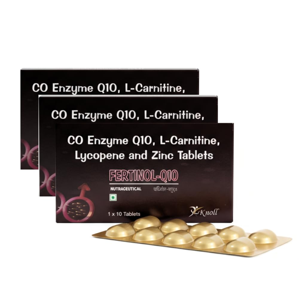 Knoll Healthcare Fertinol-Q10, Coenzyme Q10 (CoQ10) with L-Carnitine, Lycopene & Zinc Tablets | Supports Heart Health, Energy Production, Immunity & Antioxidant Support Knoll Healthcare Fertinol-Q10, Coenzyme Q10 (CoQ10) with L-Carnitine, Lycopene & Zinc Tablets | Supports Heart Health, Energy Production, Immunity & Antioxidant Support