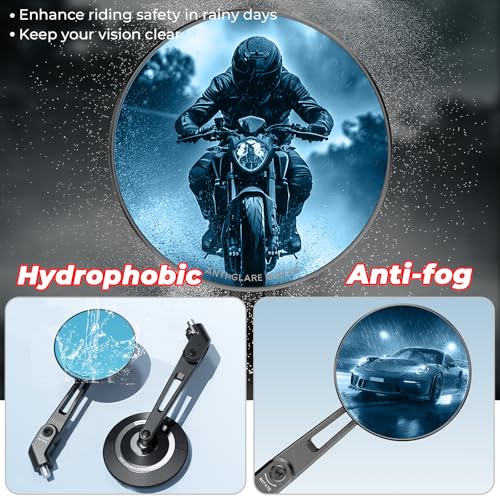 Image of VAZESWIN Aluminum Alloy Rainproof Foldable Motorcycle Mirrors & M8 M10 Bolt | CNC Machining HD Anti-Glare Blue Lenses Rear View Mirrors, Multi-Angle Adjustable for Motorcycle ATV Moped Scooter Cruiser