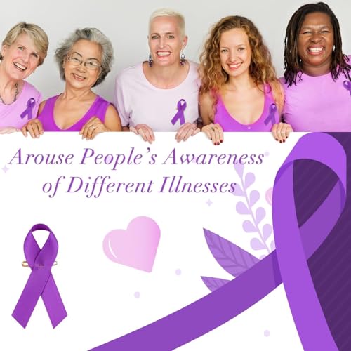 Image of Halatool 100 Pcs Purple Ribbons Pins for Domestic Violence Awareness | Soft, Smooth Satin, Overdose, Pancreatic Cancer, Epilepsy, Alzheimer Awareness, Society Events, Funeral Memorial