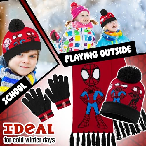 Marvel Mütze Jungen Winter Set, warm und bequem - Geschenke für Jungs(Rot/Schwarz Spidey 3 Stück)