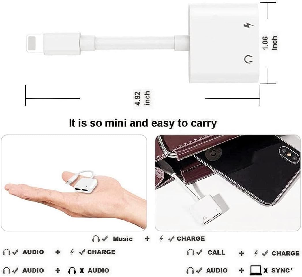 CHAOPAI [Apple MFi Certified] 2 Pack Dual Lightning iPhone Headphones Adapter & Splitter Dongle 4 in 1 Music+Charge+Call+Volume Control Compatible for 13/12/11/XS/XR/8/7/6