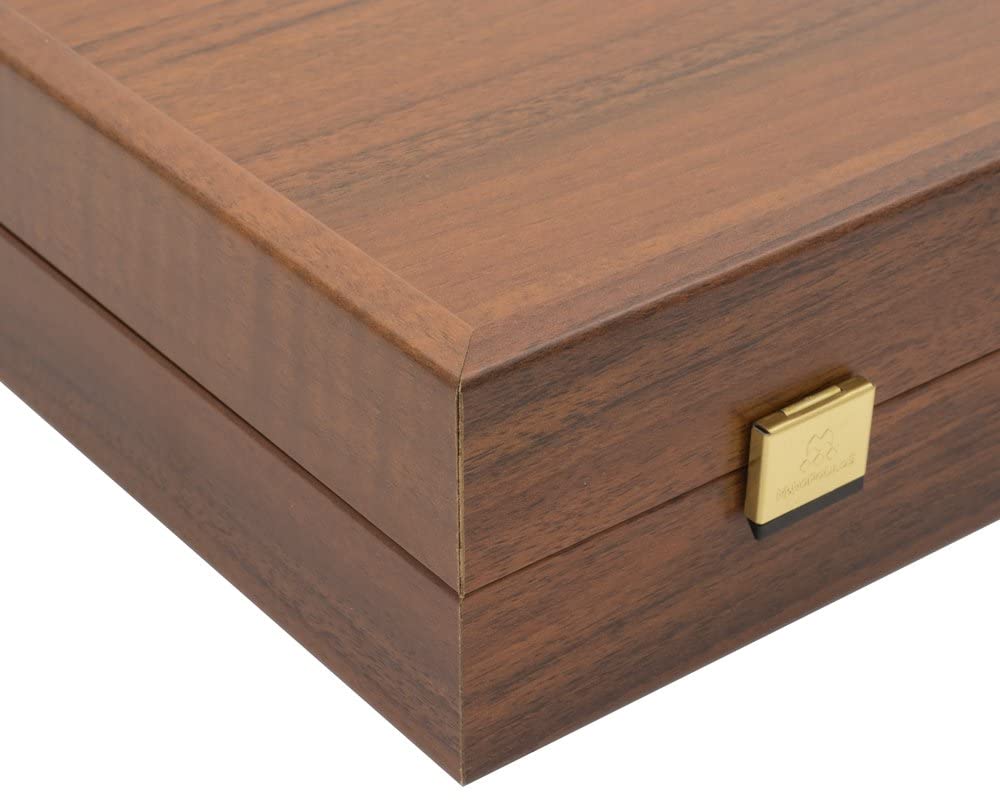 The Manopoulos - Set da backgammon grande, in legno di noce, nero e quercia, con coppe deluxe in vinile