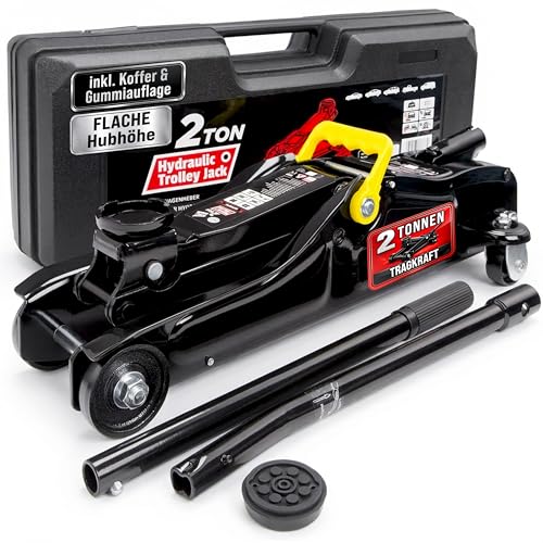 DEUBA® hydraulischer Wagenheber 2 Tonnen Flache Hubhöhe 85-330mm inkl. Koffer inkl. Gummiauflage...