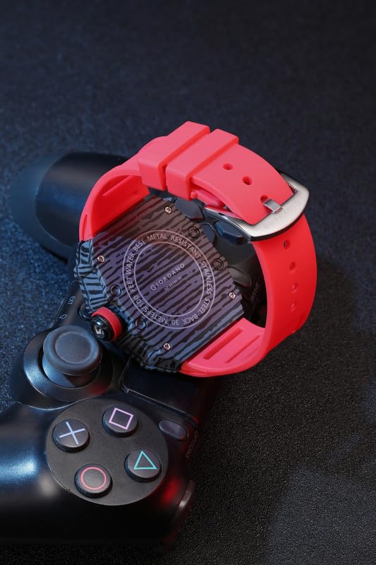 Image of Giordano Analog Square Watch for Men with Skeleton Design, Rugged Textured Case, Luminous Hands, and Silicone Strap