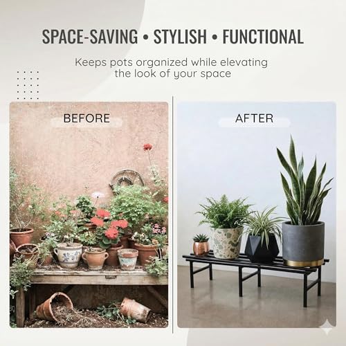 Image of IRON LANDS Metal Pot Stand 72x22x20 Cm | Rust-Proof Matte Powder-Coated Pot Stand for Big Size Plants | Supports Up to 300 Kg| Ideal for Garden Balcony, Outdoor and Indoor Plant Display