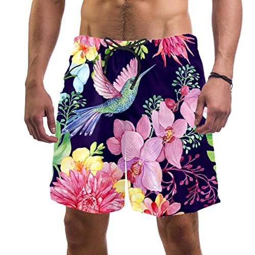 Short de plage à séchage rapide fleurs colibri pour hommes