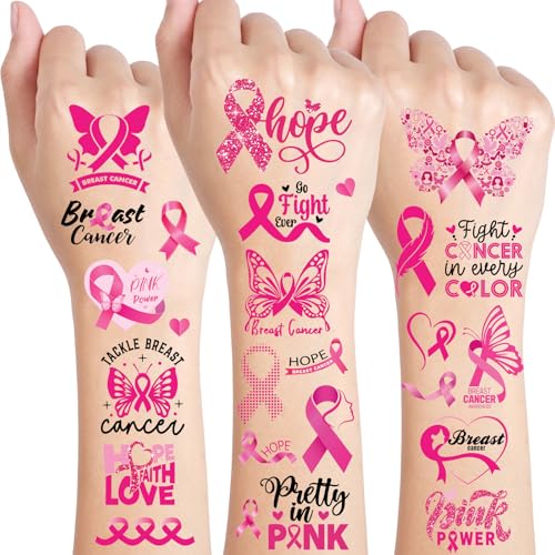 Konsait Breast Cancer Awareness Tattoos, 78PCS+ Pink Ribbon Fake Tattoos