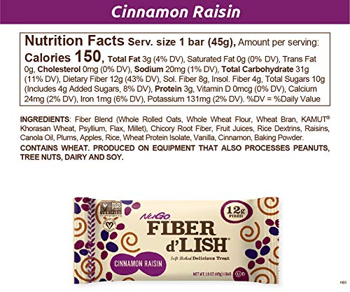 NuGO-Fiber-dLish-Cinnamon-Raisin-12g-High-Fiber-Vegan-150-Calories-16-Ounce-16-CountPack-of-1