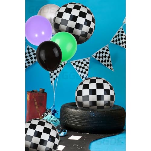 Image of Monster Truck Balloon Bundle 20 Pcs Checkered Balloons Latex Balloon Green Purple Black Boy 1st 2nd Race Ca Vintage Fast One Two Fast Theme Monster Birthday Party Decor Supplies Kit