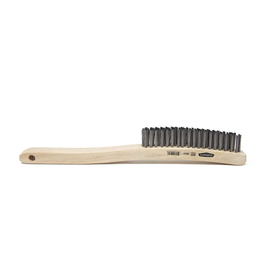 Osborn 54035SP Plater's Solid Wood Block Wire Scratch Brush, Long Curved Handle, Fine Steel Wire Bristle, 5-3/4" Length, 1-1/8" Width, 13-1/4" Overall Length