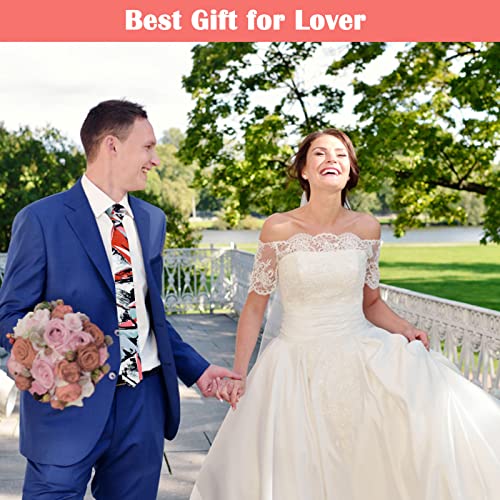 Image of Mantieqingway Men Skinny Tie Cotton Floral Necktie for Wedding Groomsmen Tie
