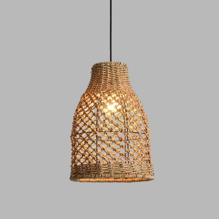 Lámpara colgante de mimbre H3TF5J con jaula vintage negra que difumina luz cálida