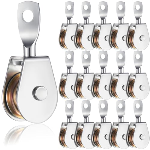 16 Pack Single Pulley Block Wheel 360° Swivel Pulley, 1.5 Inch
