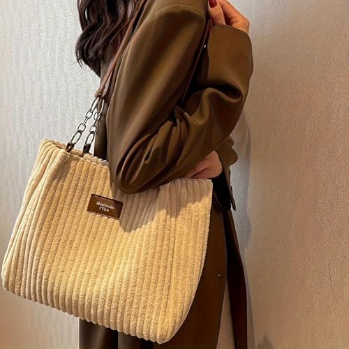 Bolso Tote grande de pana a rayas para mujer miniatura 2