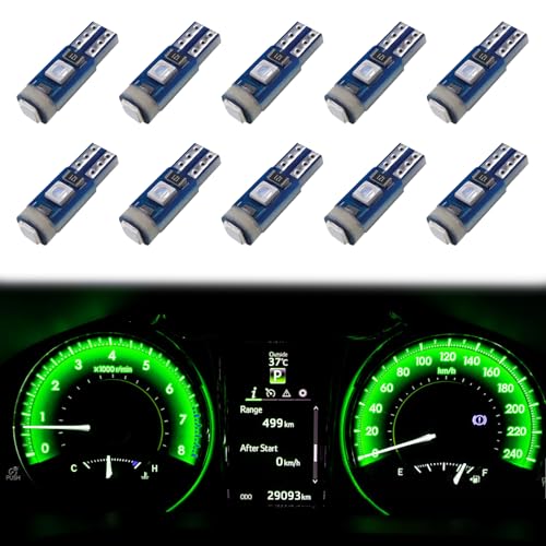 Image of ecocstm 12 PCS T5 LED Bulbs, 74 73 37 2721 Instrument Cluster Light Bulb, 12 Volt Bright Canbus Error Free LED Dashboard Light Bulb, 3030 SMD Automotive Replacement Bulbs (Green)