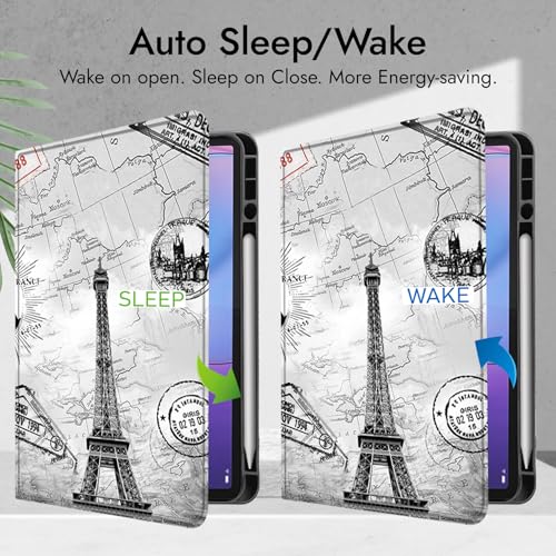Image of Robustrion Case for Lenovo Idea Tab Pro 2nd Gen 13 inch Cover Case with [Pencil Holder], Folio Flip Cover for Lenovo Idea Tab Pro 2nd Gen Cover 13 inch [Auto Sleep Wake Support] - Eiffel
