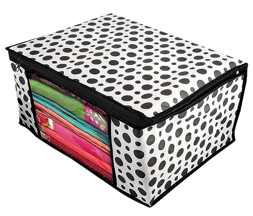 Fundas para bolsas de almacenamiento para sari y mantas, material no tejido, cremallera premium, fundas de manta para almacenamiento, organizador de almacenamiento multiusos (negro y blanco)